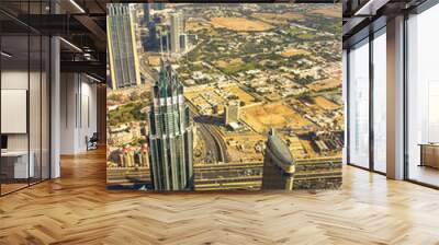 View from Burj Khalifa to the city of Dubai. O.A.E. Autumn. Wall mural