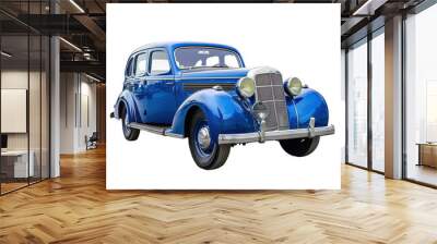 Vintage blue car isolated on transparent background Wall mural