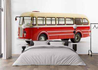 Vintage red and cream bus isolated on white background. Wall mural