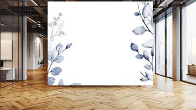 Watercolor blue floral frame for greeting card, invitation and other printing design. Isolated on white. Hand drawing. Wall mural