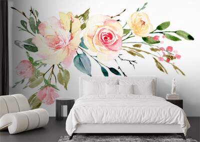 watercolor flowers, floral bouquet for greeting card, invitation and other printing design. isolated Wall mural