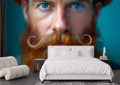 Close-up man with elegant stylish red mustache and beard Wall mural