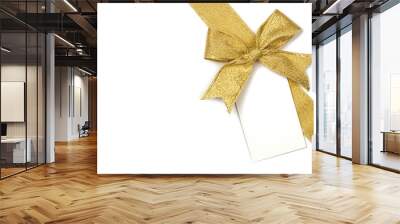 Golden ribbon with bow and card Wall mural