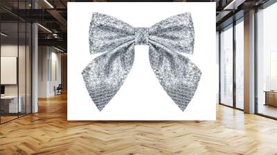 Silver shiny ribbon with bow Wall mural