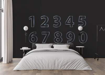 outline of numbers zero to nine. numbers to use in events, ceremonies, counts, business, displays. chrome texture. blue color. numbers for games, movies. Wall mural