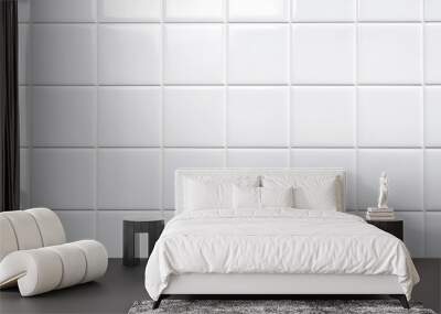 White rectangle mosaic tiles texture background. Classic white metro tile. Long wide picture. Wall mural