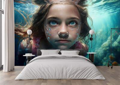 girl Enjoying a swim on vacation, ai generated Wall mural