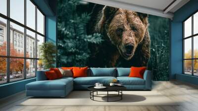 Big brown bears in Namsskogan family park in Norway Wall mural