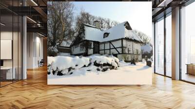 country house in fairytale winter scenery Wall mural