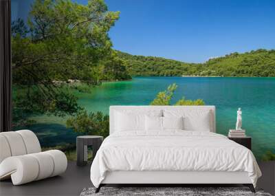 salt water lake with green pine forest and azure blue water on the beautiful island of Mljet, national park, Croatia, South Dalmatia Wall mural