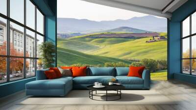 Hills and valleys in a rural Italian landscape Wall mural