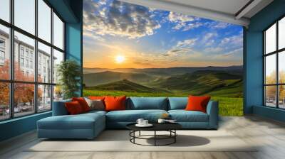 Sunrise in Tuscan with rolling rural landscape Wall mural