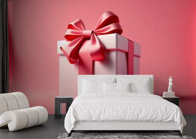 Pink gift box with bow and background isolated. Generative AI. Wall mural