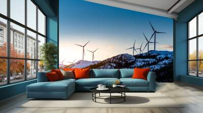 Windmill over a mountain in Fosen in Norway Wall mural