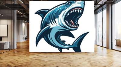 Angry wild great white shark vector illustration, marine predator animal element illustration, swimming toothy shark design template isolated on white background Wall mural