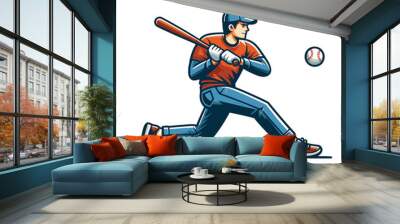 Baseball softball player in action vector illustration, hitter swinging with bat design template isolated on white background Wall mural