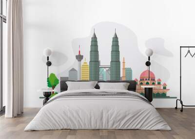 Malaysia Famous Landmarks Travel Flat Concept Vector Illustration Wall mural