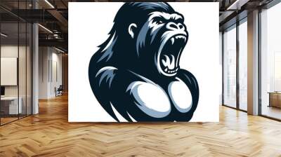 Wild angry gorilla head face vector illustration, primate animal zoology element illustration, roaring strong big ape logo mascot, design template isolated on white background Wall mural