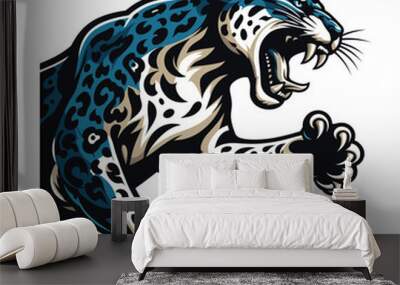 Wild roaring jaguar leopard vector illustration, zoology illustration, animal predator big cat design template isolated on white background Wall mural