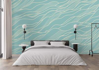 Abstract background with waves. Hand drawn vector illustration. Flat color design. Wall mural