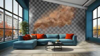 A set of clouds of white, brown and black smoke coming from factory chimneys. Air pollution concept. Realistic vector illustration isolated on transparent background. Wall mural