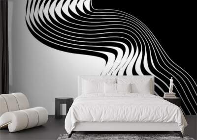 Abstract transition from black to white with wavy ribbons. Modern black and white vector background. Wall mural