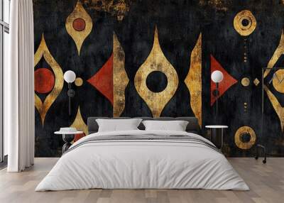 Ethnic batik pattern with organic shapes and earthy tones Wall mural