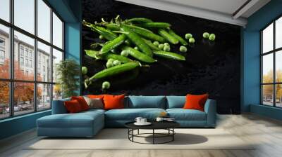 green peas on a wooden background Wall mural