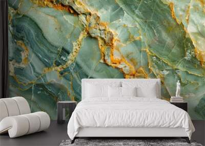 Photo of Emerald green dark marble pattern with golden veins. Background texture for backdrops or mapping Wall mural