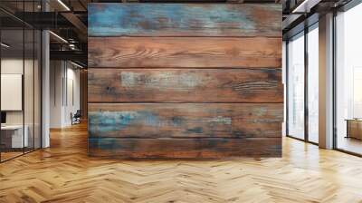 Processed collage of colored old wood planks material texture. Background for banner, backdrop Wall mural