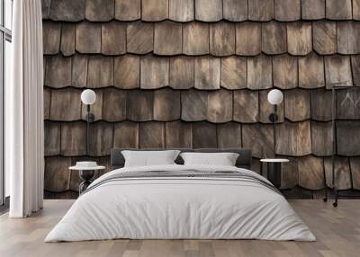 Processed collage of rustic barn roof shingles surface texture. Background for banner, backdrop Wall mural