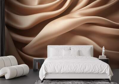 Processed collage of smooth wavy beige light brown satin silk cloth fabric texture. Background Wall mural