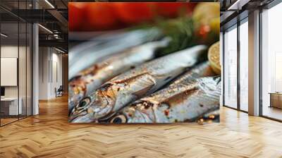 Selective focus on fresh anchovy a marine fish used as an appetizer Wall mural