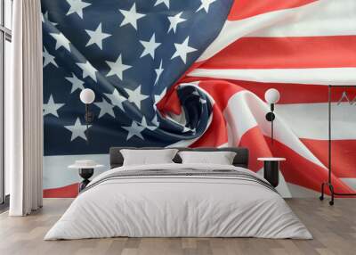 United States of America flag with stars and stripes close up. Official US Banner waving with folds Wall mural