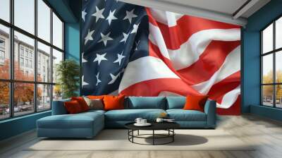 United States of America flag with stars and stripes close up. Official US Banner waving with folds Wall mural