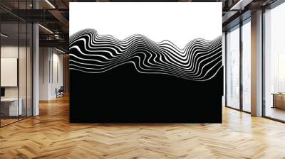 Vector transition with wavy lines from black to white for banners, sites, posters, business cards, stickers, covers, prints on clothes. Black and white vector background. Wall mural