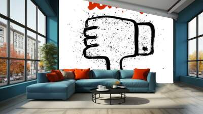 Thumb down, i don’t like it, No – stock vector. Grunge hand-drawin ink icon. Doodle design with splashes. Wall mural