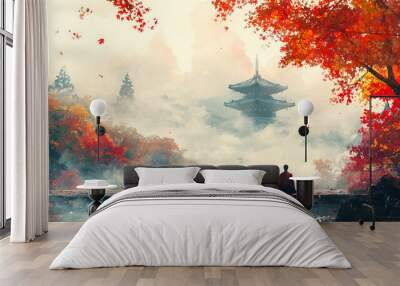 Autumn Meditation at the Temple Wall mural