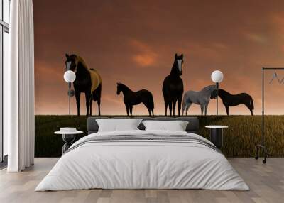 Horse Outdoor at Sunset 3D Rendering Wall mural