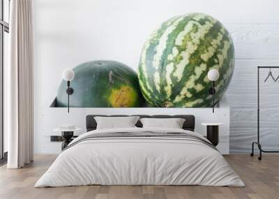 Green fresh watermelon on wooden background. Wall mural