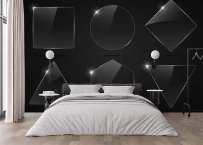 Set of glass, transparent geometric shapes. Wall mural