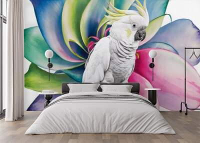 A charming cockatoo sitting gracefully on a branch. Wall mural