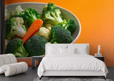 A dish with broccoli, cauliflower and steamed carrots. Wall mural