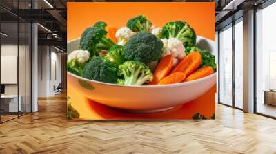 A dish with broccoli, cauliflower and steamed carrots. Wall mural