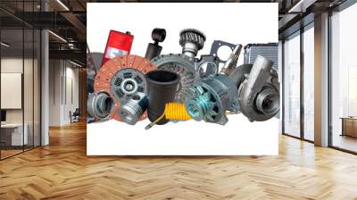 Big collection of auto spare parts for maintenance and car repair. Borders of car parts. Wall mural