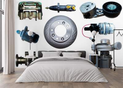 Big collection of mechanical auto parts for maintenance and car repair. Wall mural