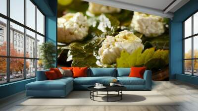 French cuisine. Goat cheese in grape leaves, marinated in wine. Wall mural