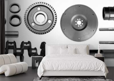 Industrial collage of spare parts. Collection industrial metal objects isolated on a white background. Banner.	 Wall mural