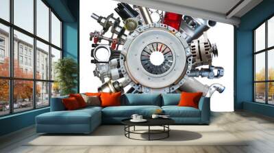 New auto spare parts around clutch basket isolated on white background
 Wall mural