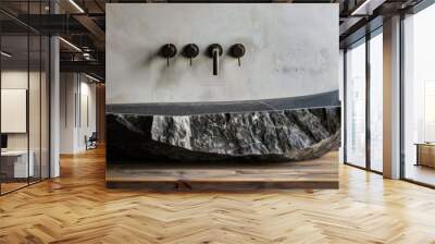 A kitchen sink made of black stone stands alone. Wall mural